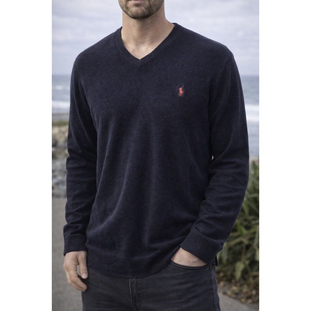 Polo Ralph Lauren Waffle-Knit V-Neck Classic Preppy Blue Sweater XL